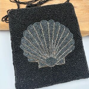 Vintage Black Beaded Purse Handbag Shell Design Ermo Zipper Night Out Vacation